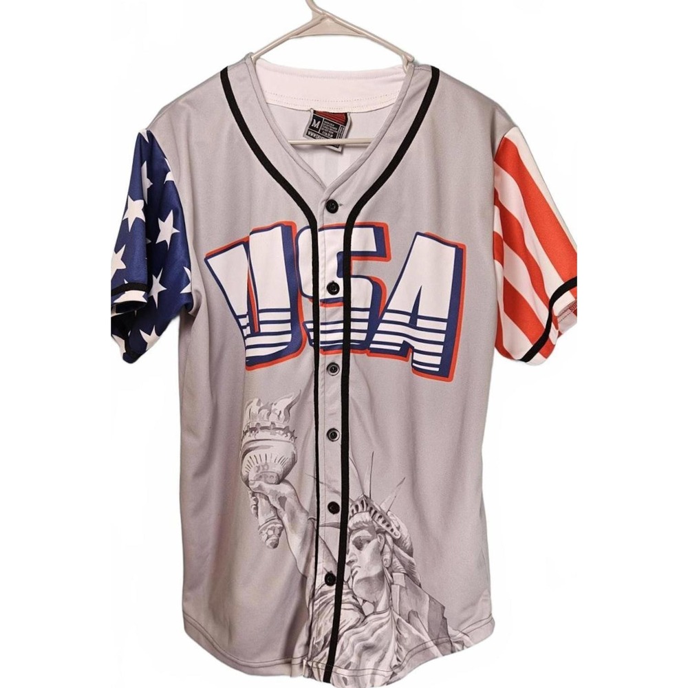 Greater Half USA Trump 45 Baseball Jersey Grey Patriotic Unisex Medium MAGA